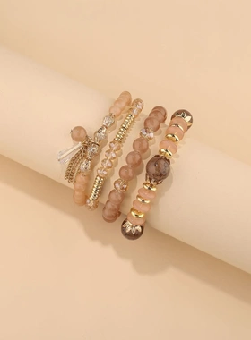 欧美2025新款饰品 波西米亚小众玻璃质感多层叠戴彩色手链女AB212