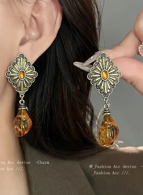 中古vinta银针几何菱形耳环宫廷风时尚设计耳坠复古通勤饰品女