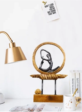 新中式装饰摆件树脂工艺品房间小饰品博物架创意瑜伽馆摆设品人物