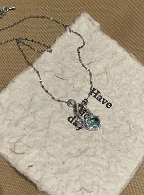 轻奢方形锆石吊坠项链女小众设计个性简约百搭气质时尚颈链锁骨链