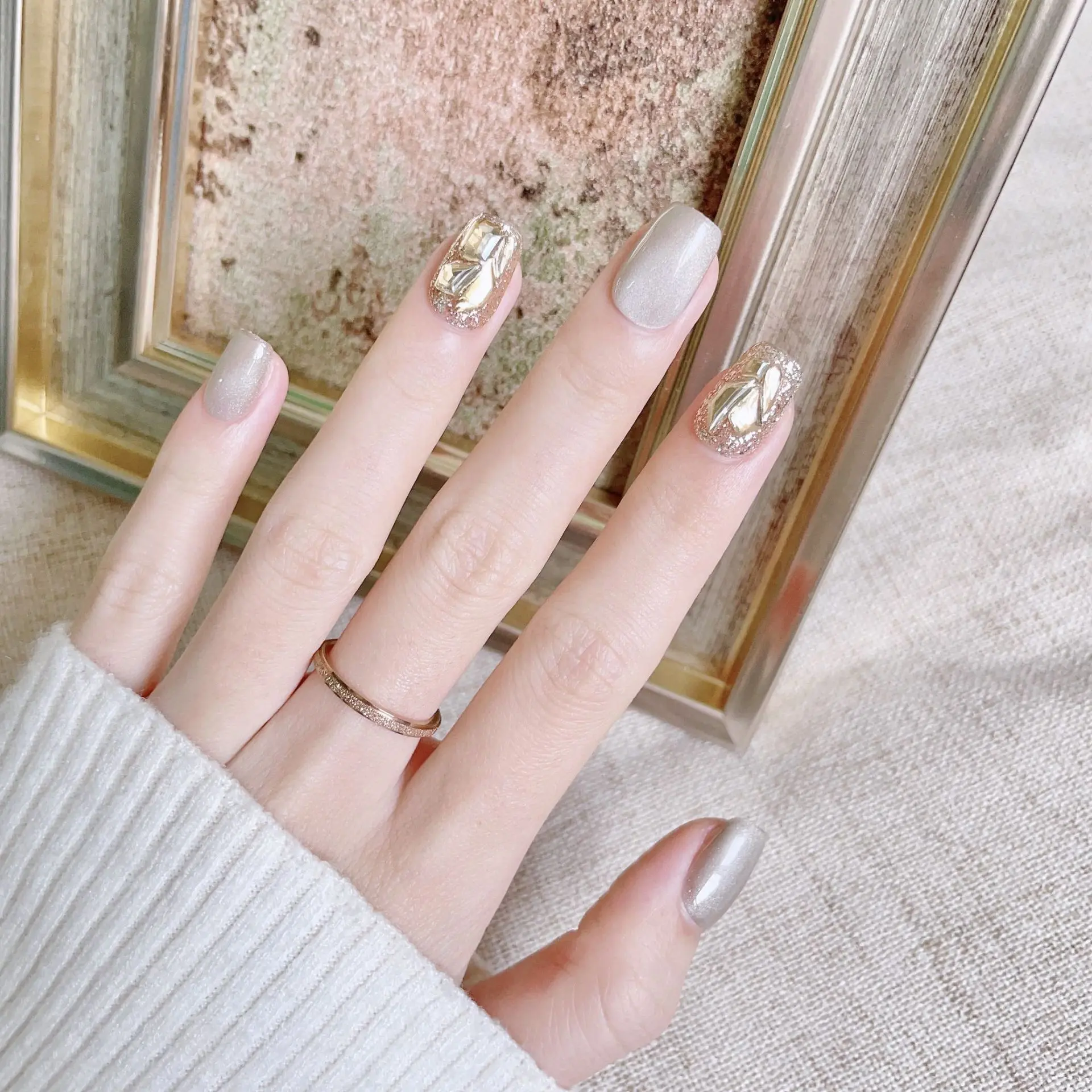 人间烟火美甲片纯手工光疗穿戴甲成品晶石爆闪满钻可拆卸S60XS