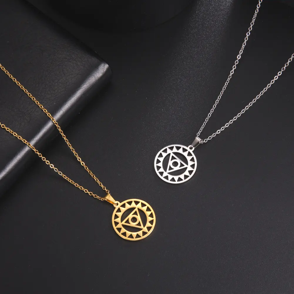 欧美百搭夸张圆环太阳圆加304不锈钢吊坠项链货源电镀o字链钛钢