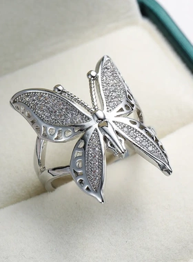 独立站新品欧美流行饰品创意首饰女式手饰大开口锆石戒指铜电镀