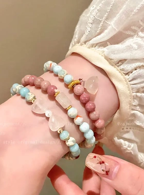 新中式寿山石珍珠佛珠结手链新款复古手串闺蜜情侣串珠手饰电镀