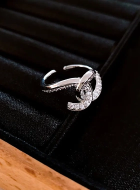 扭曲字母镂空不规则锆石开口戒指个性冷淡风食指戒简约轻奢手饰女