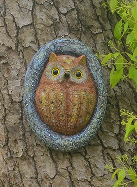 新款树脂摆件猫头鹰挂板户外田园挂件雕塑手工花园工艺品雅致