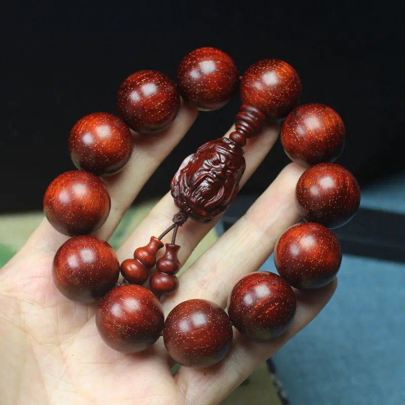 紫檀2.0满金星佛珠手串 关公佛手吊坠手链小叶文玩紫檀手饰/手串