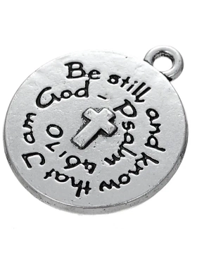 饰品配件古银合金圆牌十字架旋转英文吊坠项链箱包挂件项坠/吊坠