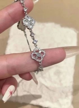 富家千金即视感!贝壳锆石抽拉手链精致轻奢名媛可调节手饰合金