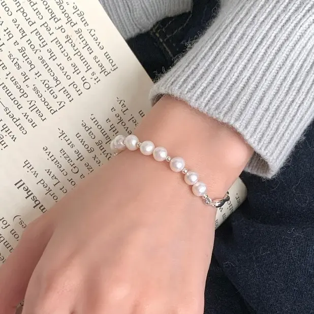 s925纯银天然淡水珍珠半镯手环小众轻奢高级感设计典雅温柔气质
