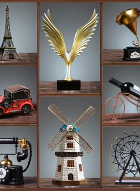 创意家居客厅欧式服装咖啡店店铺餐厅酒柜复古小摆件留声机装饰品