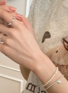 珍珠碎银宝石戒指女冷淡风小众设计高级感时尚气质百搭高级感指环