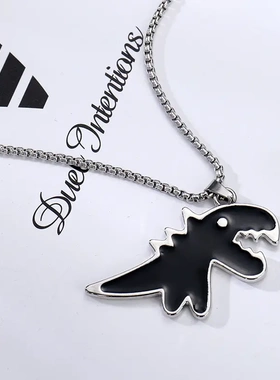 日韩呆萌黑色小恐龙项链吊坠配饰卡通学生情侣钛钢不掉色卫衣链潮