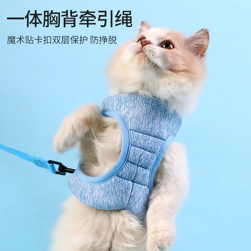 猫咪牵引绳背心式防挣脱宠物胸背带魔术贴夹棉溜猫绳宠物用品胸带