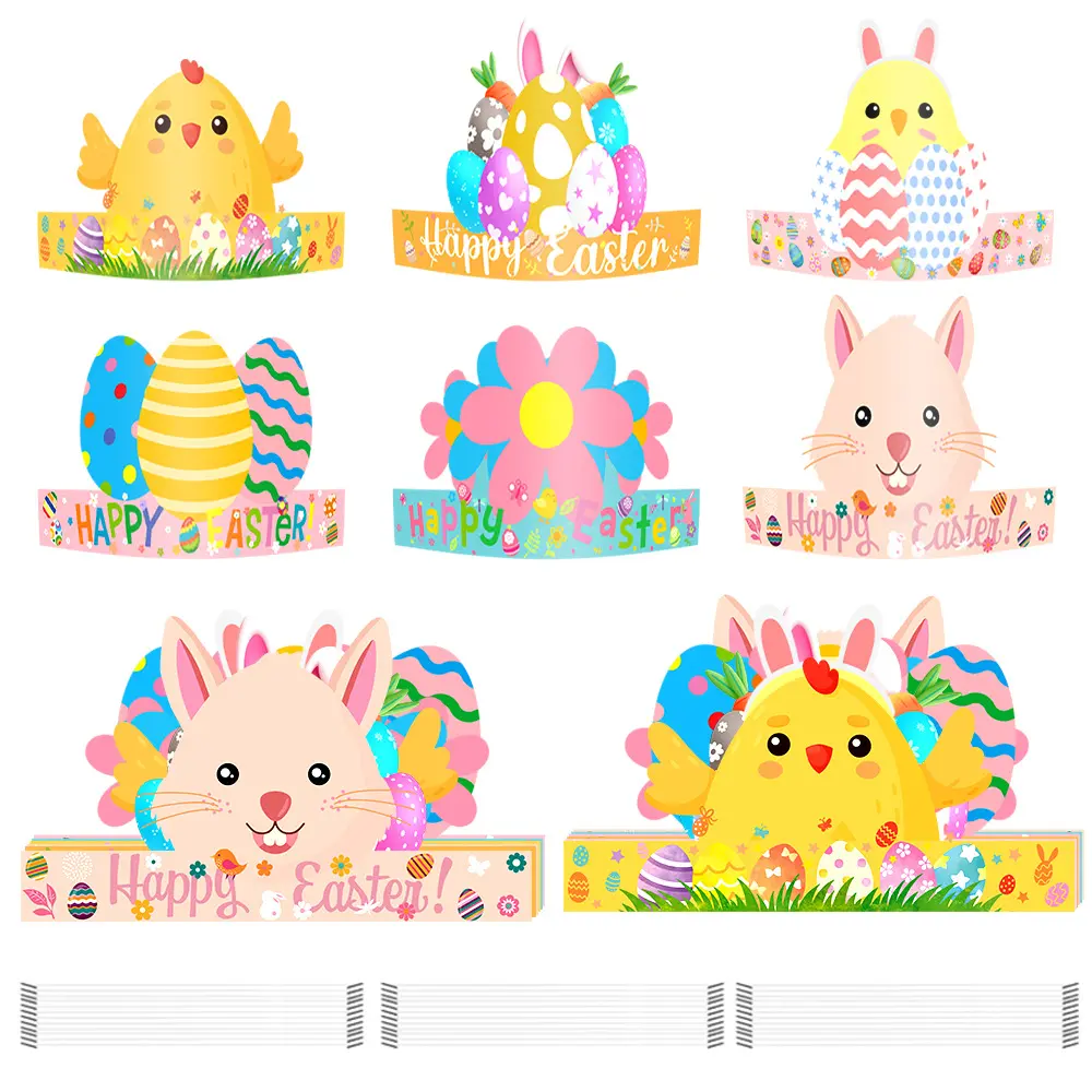 2025新款复活节easter小鸡兔子卡通纸质帽子派对装饰纸帽LWC0099