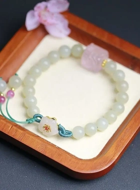 春仿玉石小桃花手链女串珠百搭草莓晶编绳小众设计手饰甜美SL0133