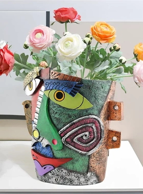 毕加索野兽派抽象人脸花盆种植盆栽花盆趣味装饰花树脂多肉花盆