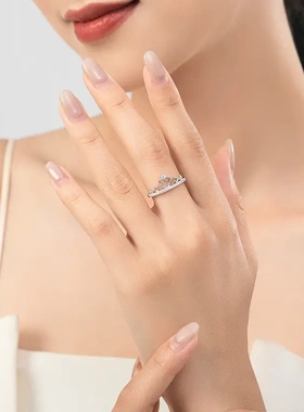 夏季新款s925纯银微镶钻戒指女日韩小清新公主风轻奢食指指环皇冠
