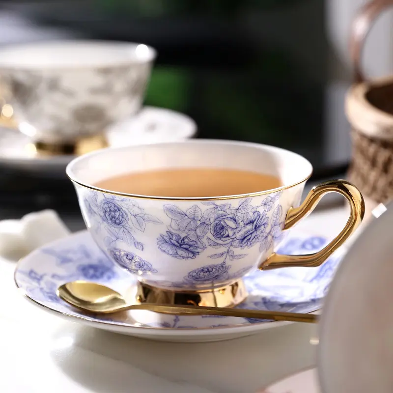 noin诺轩高档法式玫瑰陶瓷骨瓷咖啡杯碟套装家用下午茶杯子水杯有