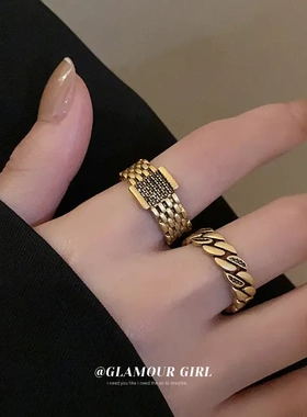 锆石几何开口戒指小众金属风设计食指戒法式复古轻奢风手饰女活口