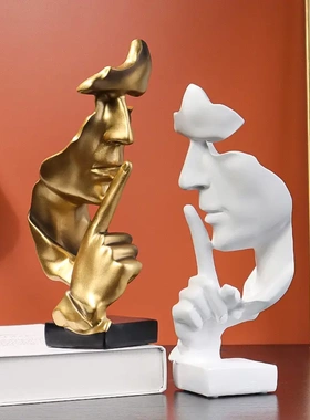 沉默是金人物抽象工艺品摆件 客厅电视柜酒柜家居树脂工艺品软装