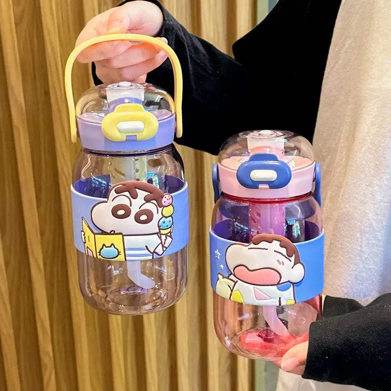 可爱蜡笔吸管水杯女生高颜值夏天塑料杯子双饮咖啡随手杯吸管杯PC