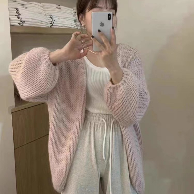 韩系甜美慵懒风粗线针织