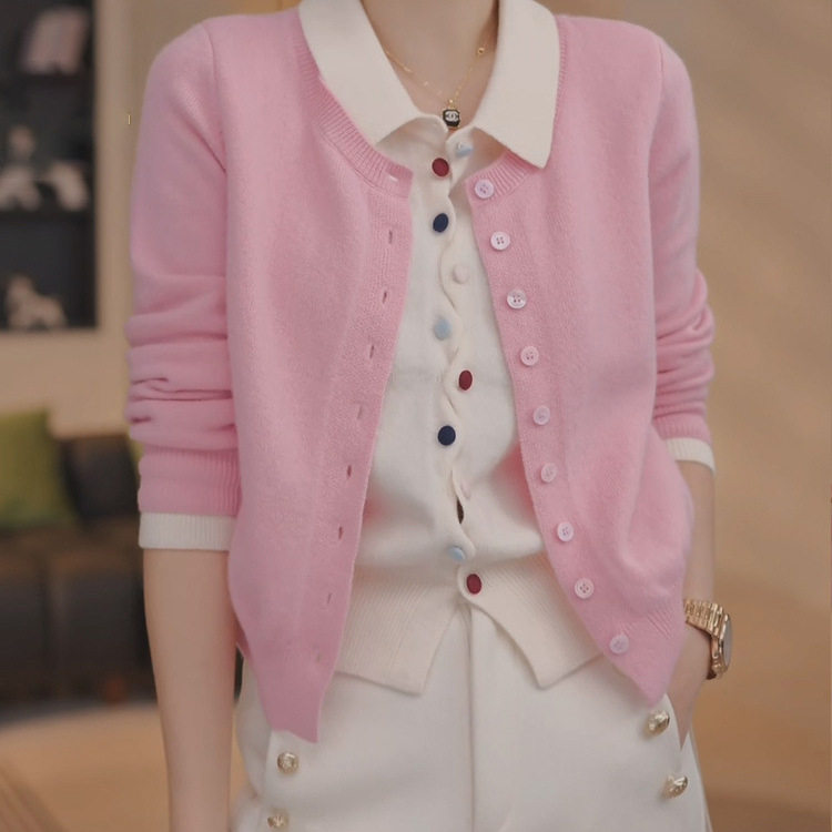 假两件针织衫女开衫彩扣翻领毛衣秋2025新款内搭减龄打底宽松上衣,孕妇装/孕产妇用品/营养,针织衫,淘宝优惠券,粉丝福利购,淘宝优惠卷