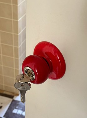 红色门锁卧室门锁老式圆形门锁粉色D陶瓷门把手手柄大红色球形锁