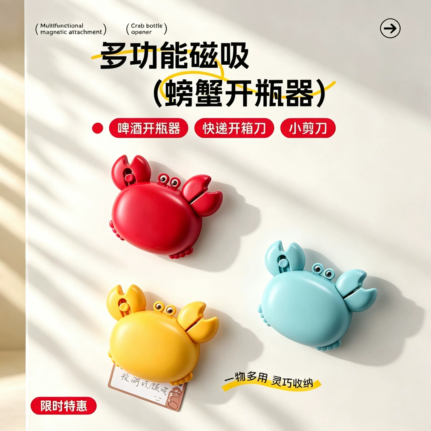 创意螃蟹磁吸冰箱贴开瓶器