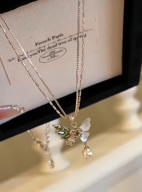 半蝶仿绿晶石珍珠吊坠项链女