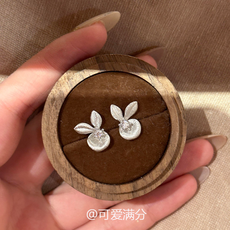 简约银色拉丝仿钻兔子耳钉女