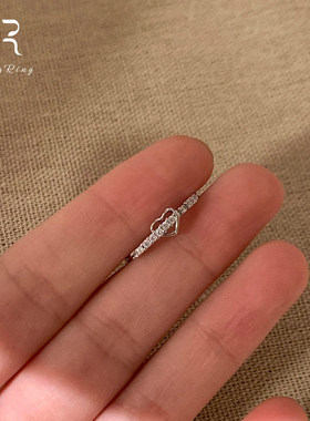 韩系银色窄边仿排钻爱心戒指女