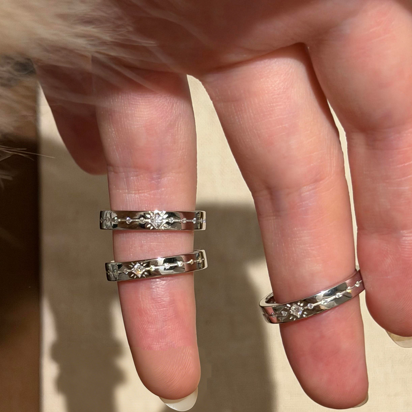 韩系银色星芒抛光亮面素圈戒指女