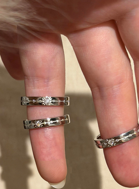 韩系银色星芒抛光亮面素圈戒指女