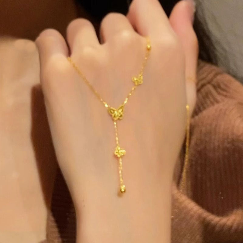 金色爆闪蝴蝶流苏项链女颈链