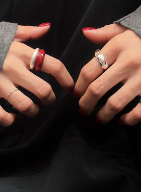 新年红色厚实磨砂双层戒指