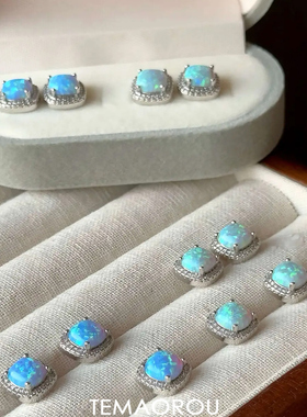 韩系蓝色小方糖耳钉女简约小众精致百搭耳环轻奢高级感贵气耳饰