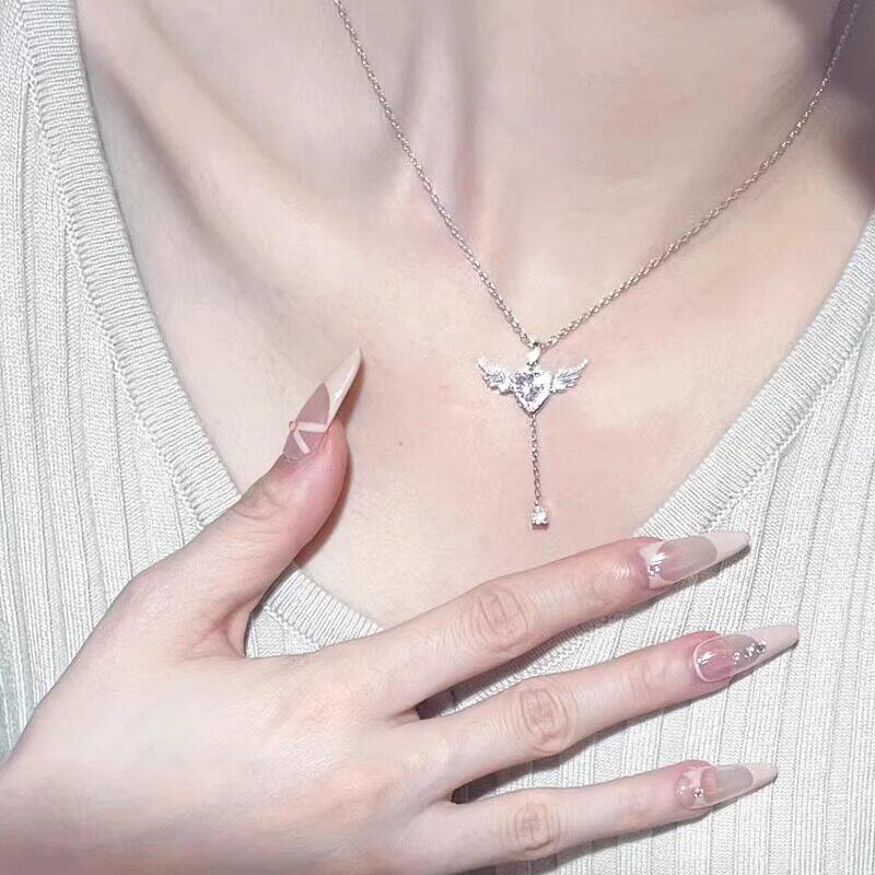 丘比特之心天使之翼吊坠项链女生