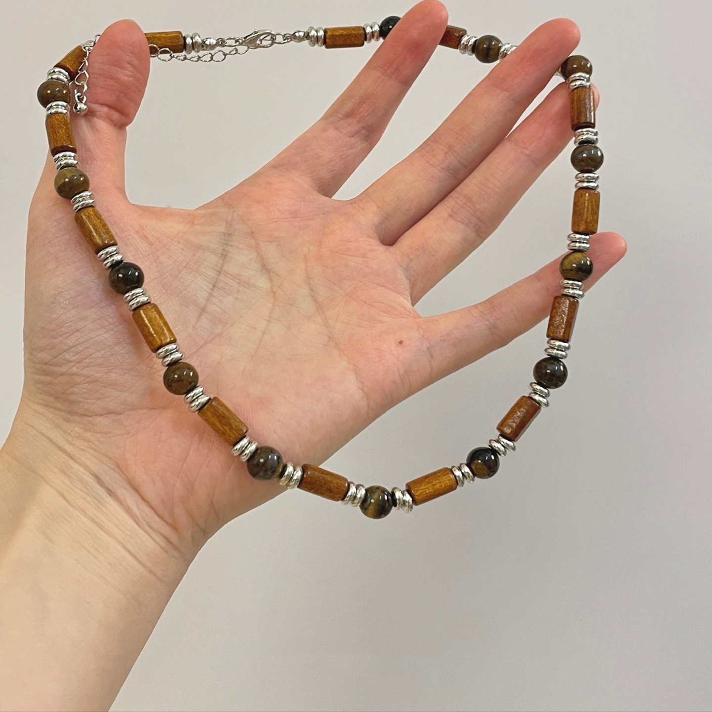 新中式木珠仿虎眼石竹节串珠项链