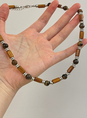 新中式木珠仿虎眼石竹节串珠项链