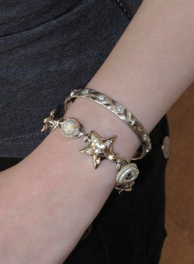 甜酷爱心星星手链肌理拉丝手镯