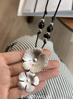 银色繁花拉丝编绳项链女配饰