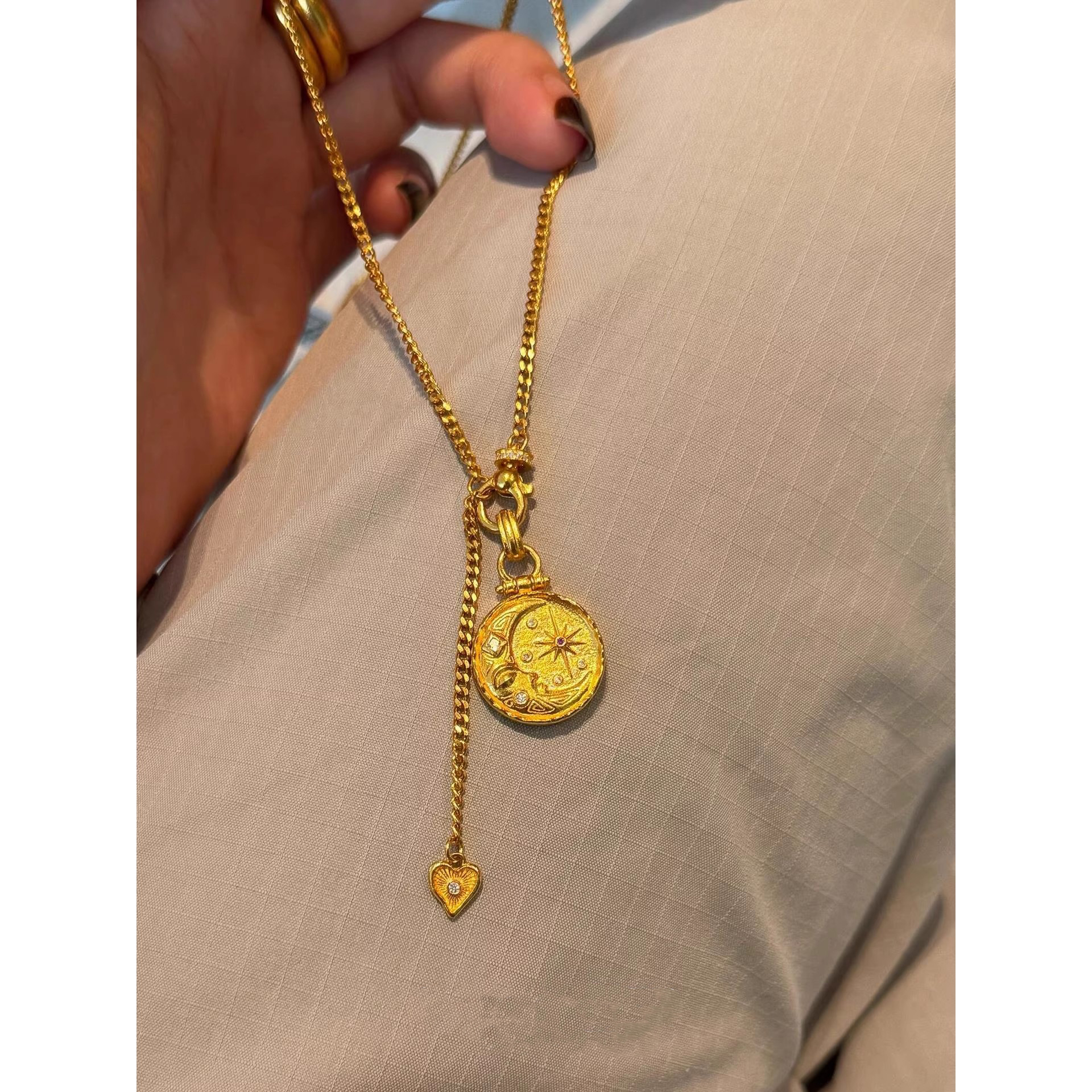 中古月亮脸星芒吊牌金项链女配饰