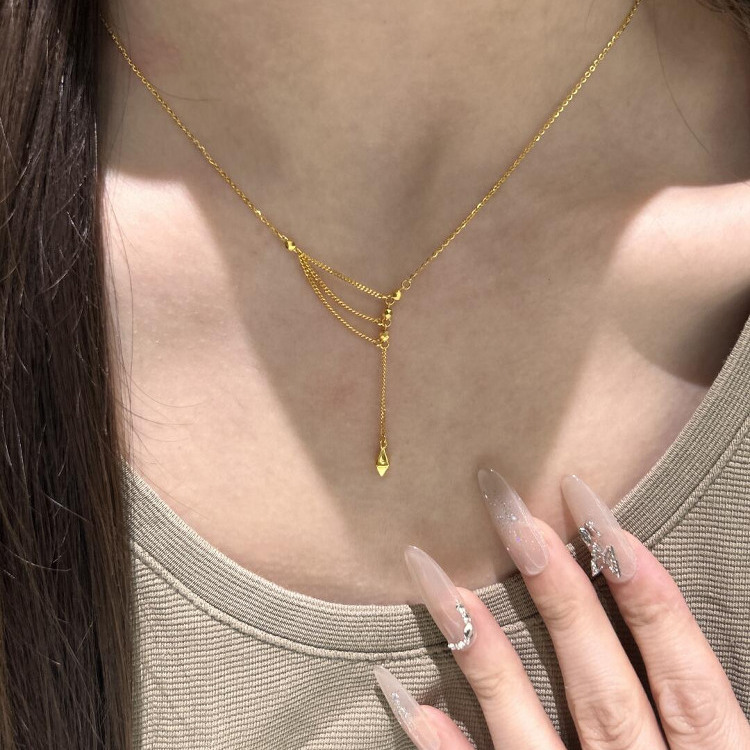 复古法式细闪Y形流苏水滴项链女