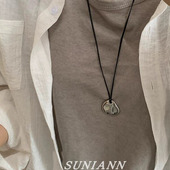 ins风不规则吊坠黑绳项链配饰高级感轻奢小众2025新款 长款 毛衣链