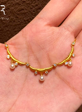 新中式金色花边仿珍珠项链女配饰