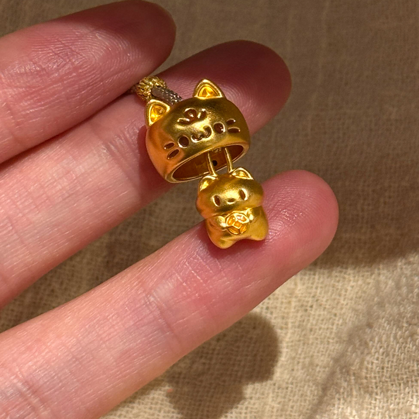 新年招财金色小猫咪吊坠编绳项链