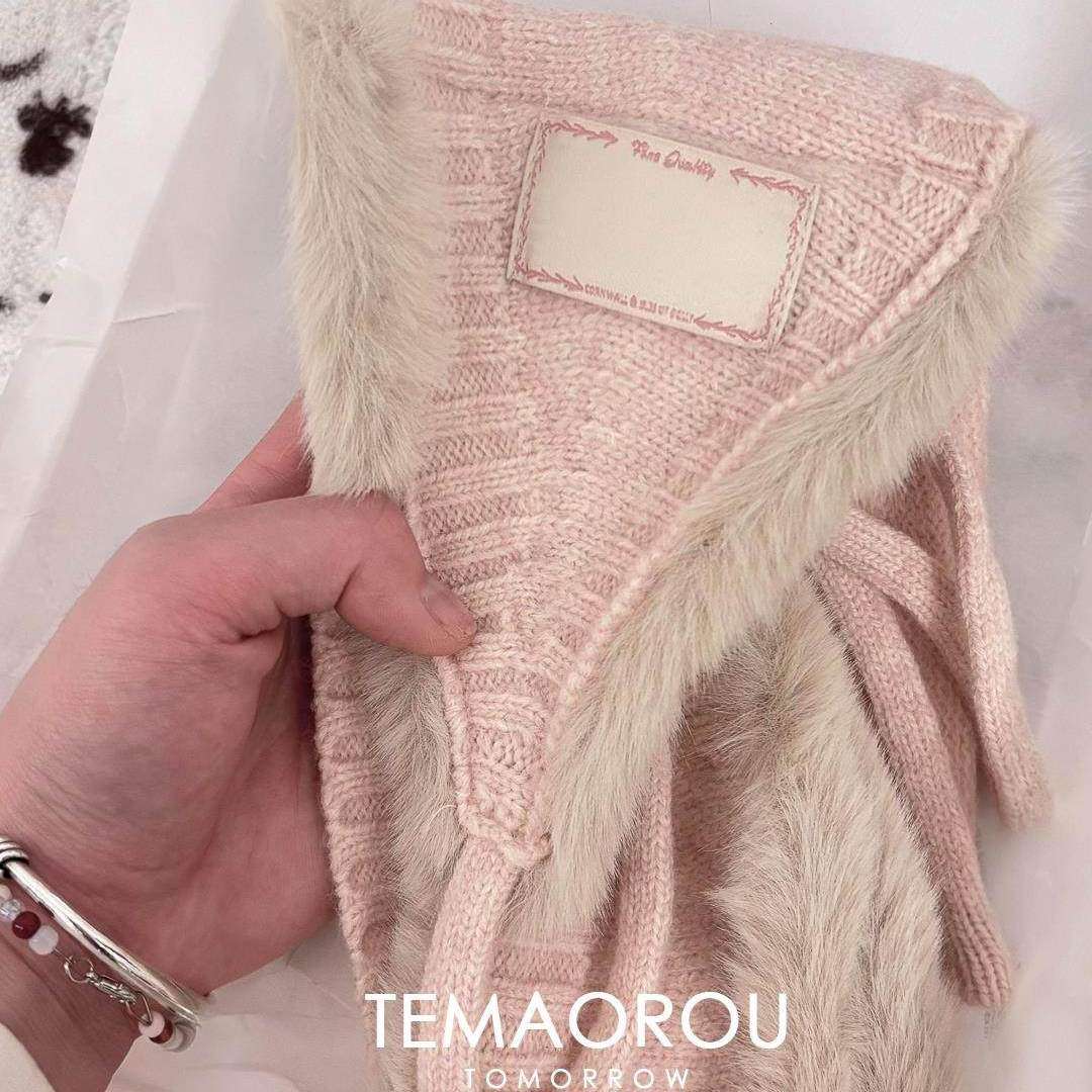 韩国软糯糯低饱和粉色针织耳罩女系带秋冬氛围保暖防寒耳套耳捂子