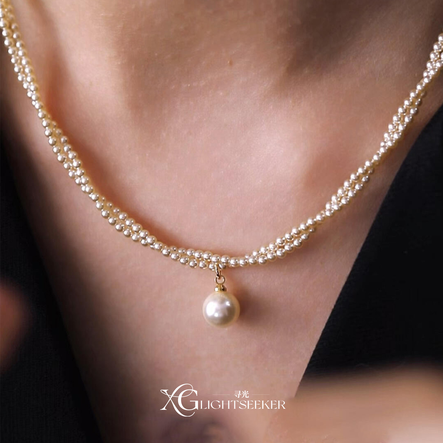 秋冬双层缠绕仿珍珠麻花锁骨链